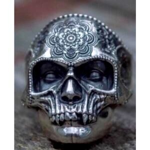 316L Stainless Steel SZ.11 Heavy Sugar Men Skull Ring 2” Santa Muerte